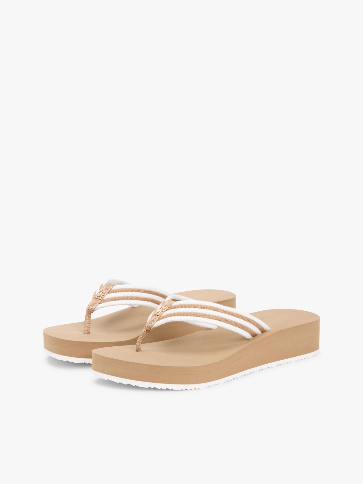 Stripe Webbing Strap Wedge Flip-Flops — Khaki