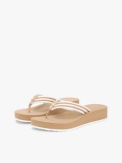 Stripe Webbing Strap Wedge Flip-Flops — Khaki 2