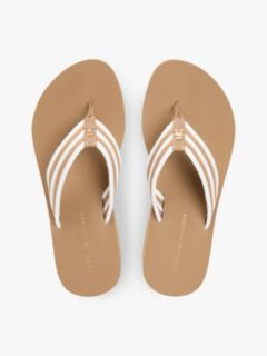 Stripe Webbing Strap Wedge Flip-Flops — Khaki 3