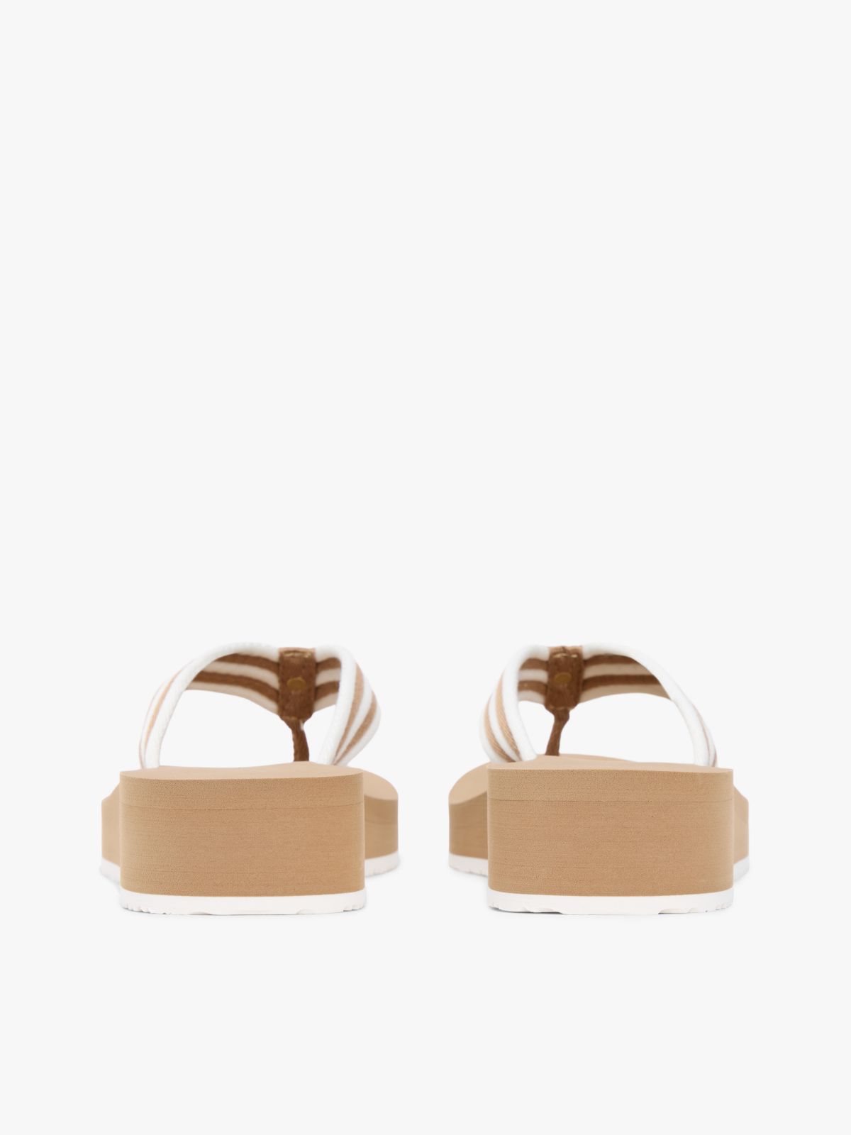 Stripe Webbing Strap Wedge Flip-Flops — Khaki