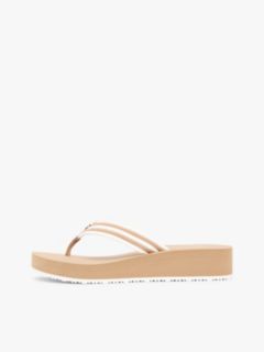 Stripe Webbing Strap Wedge Flip-Flops — Khaki 7