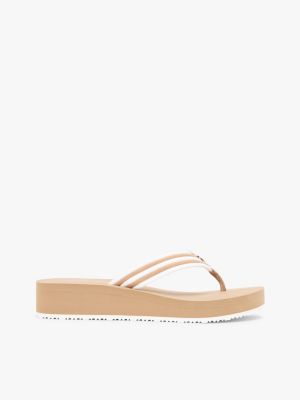 khaki stripe webbing strap wedge flip-flops for women tommy hilfiger