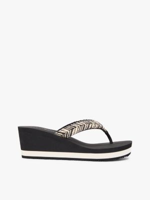 black rope strap wedge flip-flops for women tommy hilfiger