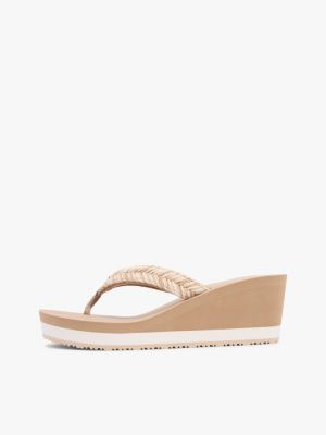 khaki rope strap wedge flip-flops for women tommy hilfiger