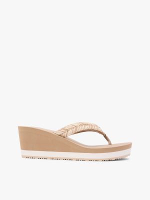 khaki rope strap wedge flip-flops for women tommy hilfiger