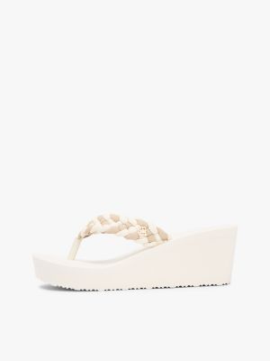 tongs compensées à bride tressée beige pour femmes tommy hilfiger