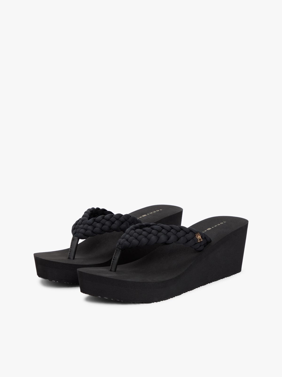Braided Strap Wedge Flip-Flops — Black