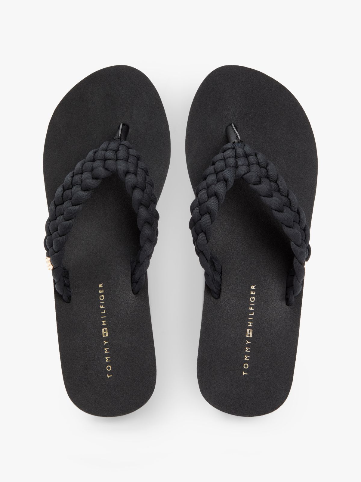 Braided Strap Wedge Flip-Flops — Black