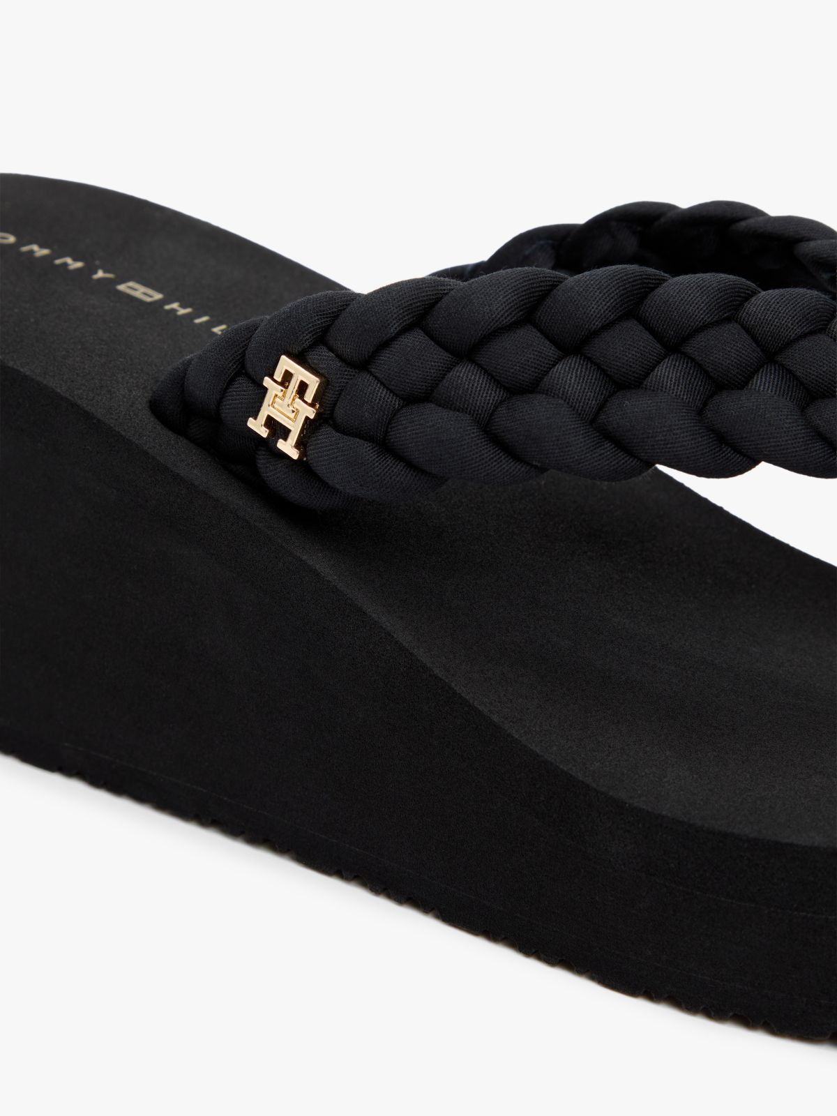 Braided Strap Wedge Flip-Flops — Black