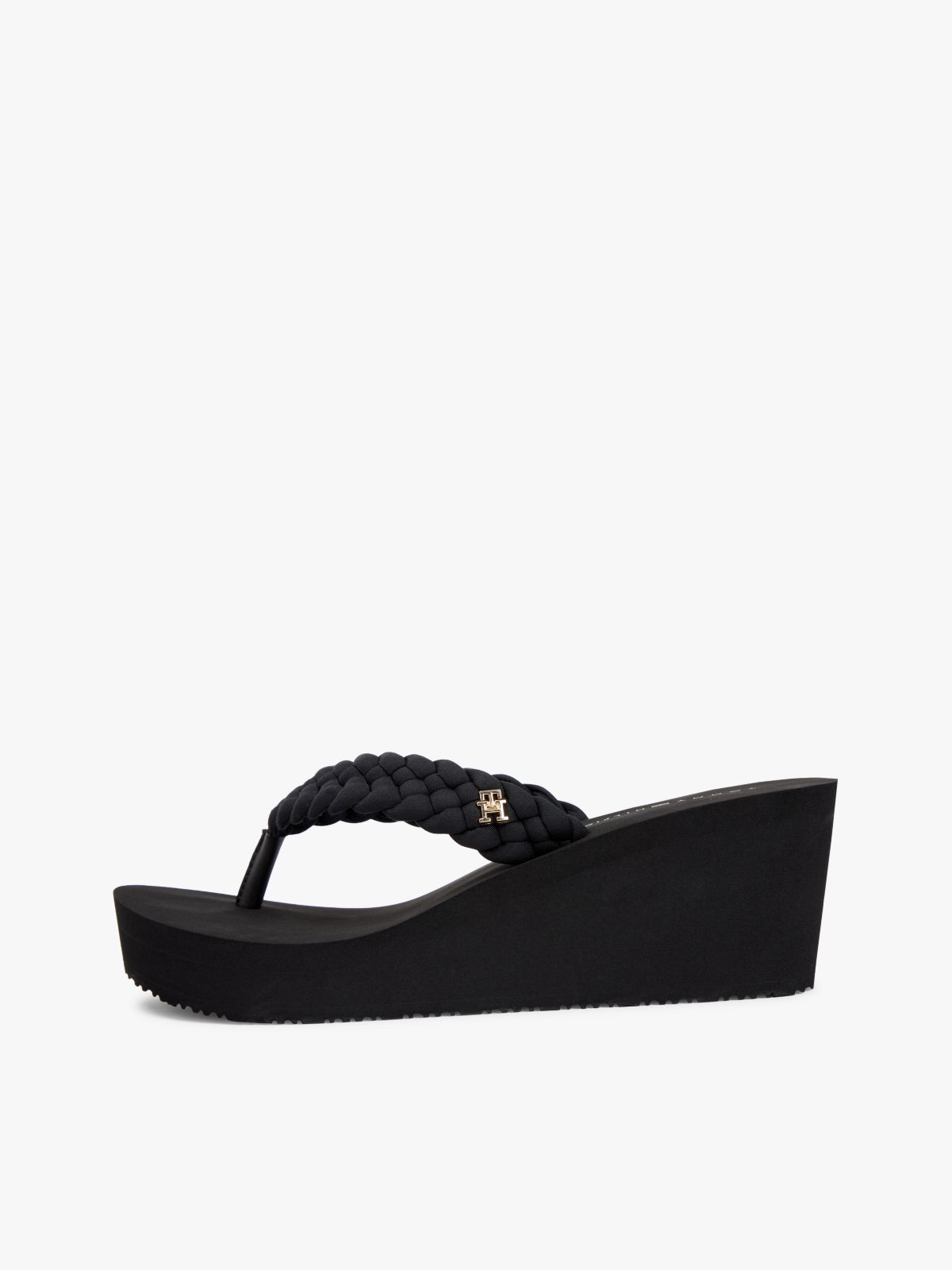 Braided Strap Wedge Flip-Flops — Black