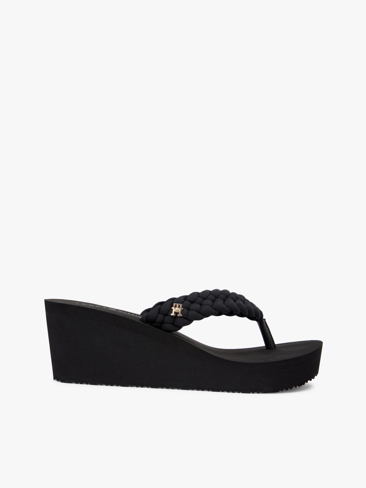 Braided Strap Wedge Flip-Flops — Black