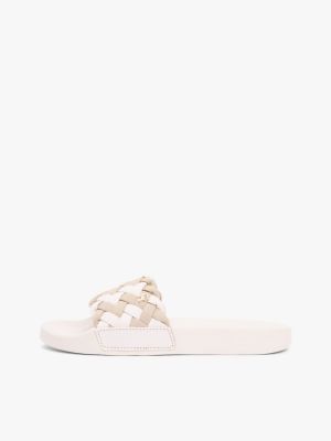 claquettes tressées beige pour femmes tommy hilfiger