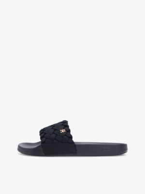 claquettes tressées noir pour femmes tommy hilfiger