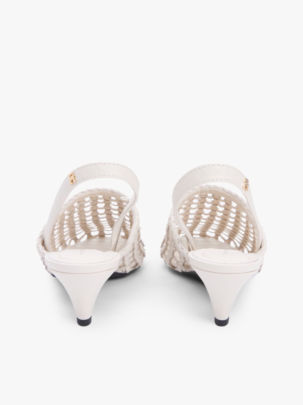 Woven Pointed Toe Slingback Heels — Beige