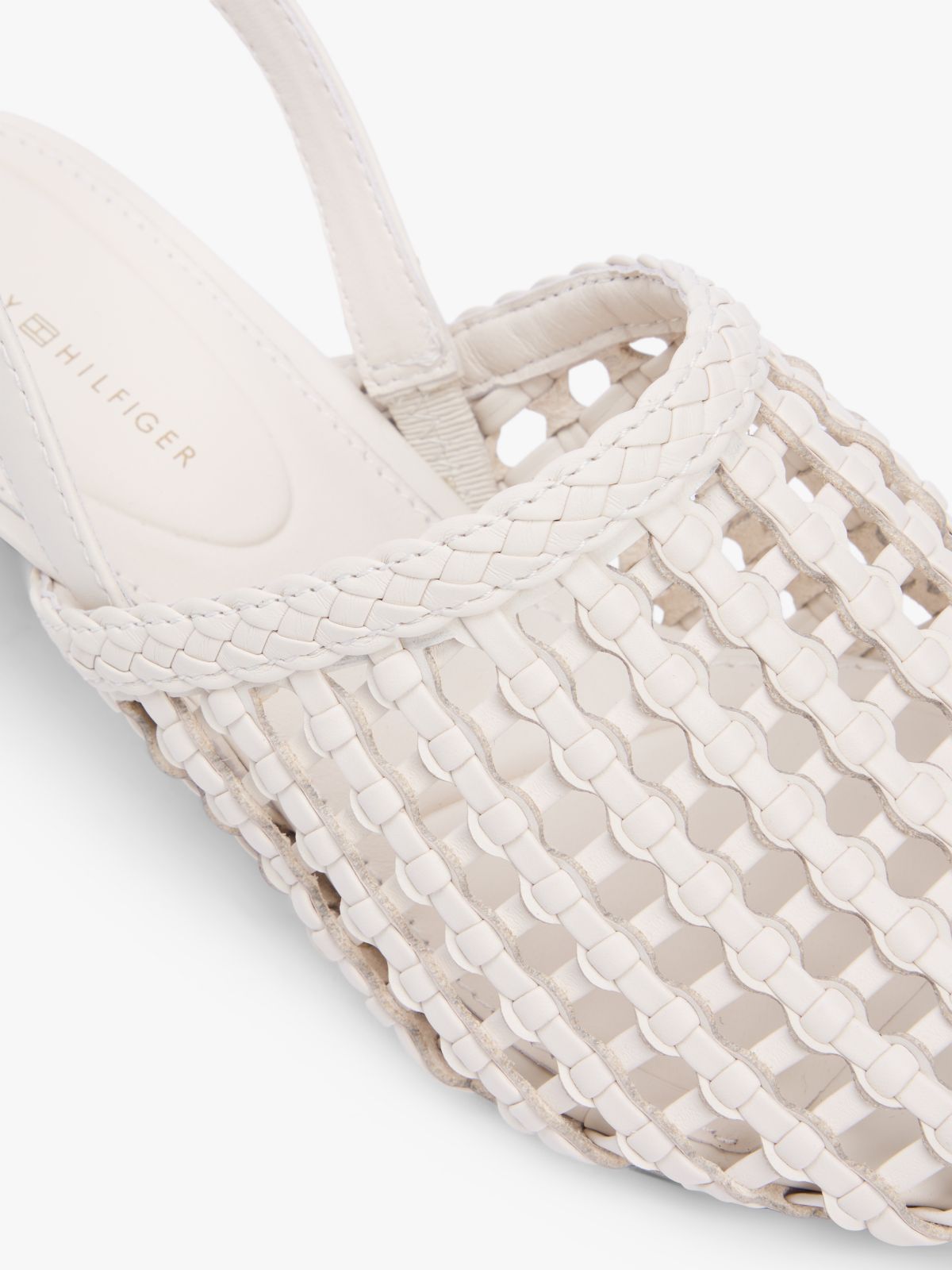 Woven Pointed Toe Slingback Heels — Beige