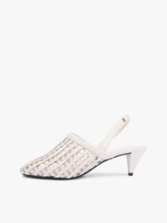 Woven Pointed Toe Slingback Heels — Beige 7