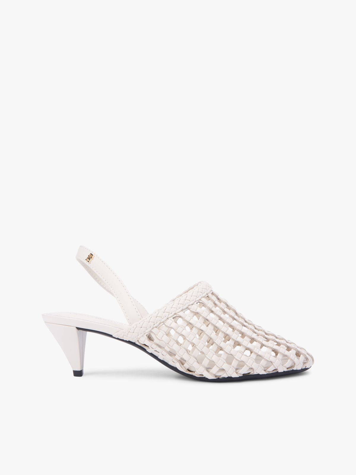 Woven Pointed Toe Slingback Heels — Beige