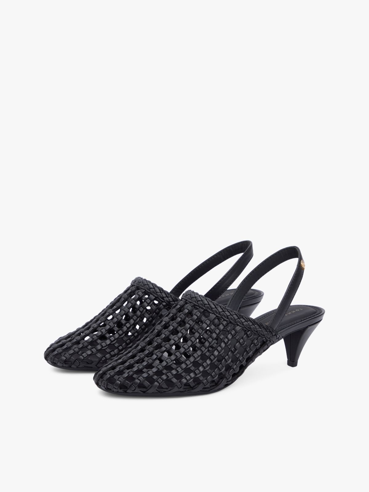Woven Pointed Toe Slingback Heels — Black