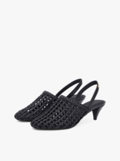 Woven Pointed Toe Slingback Heels — Black 2