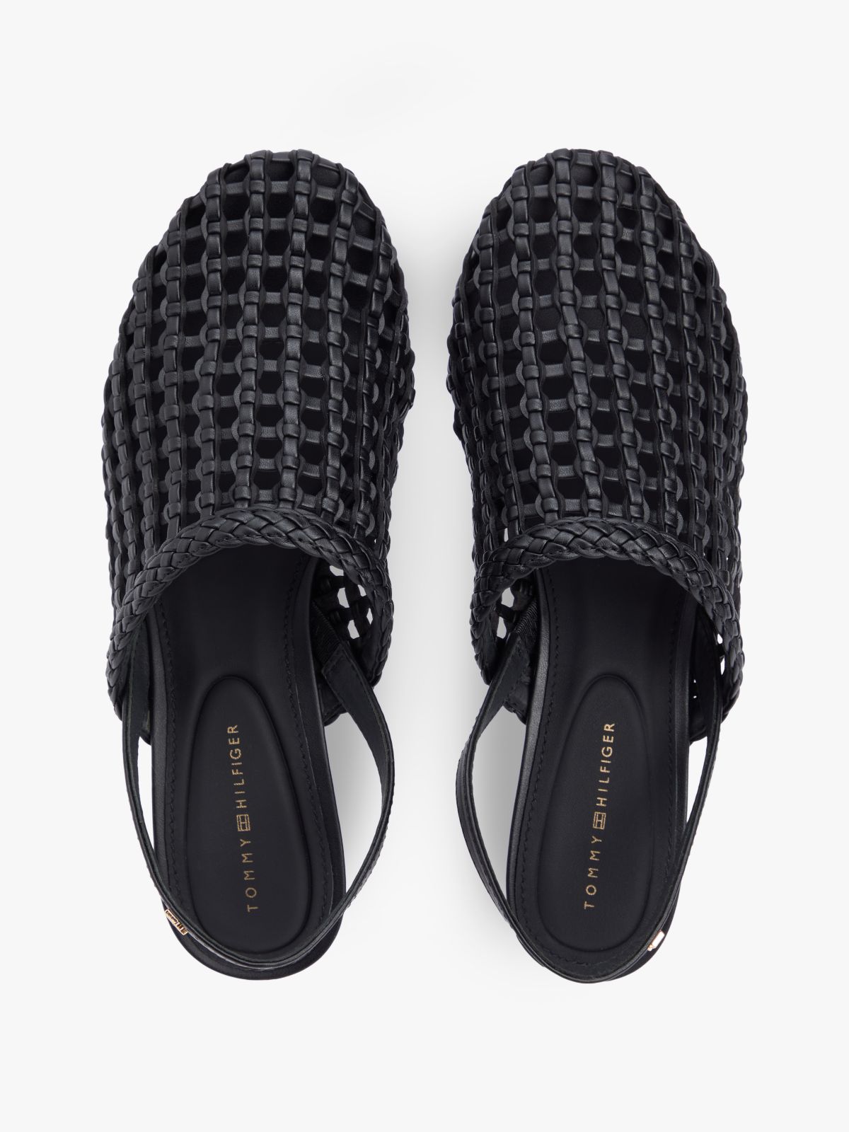 Woven Pointed Toe Slingback Heels — Black