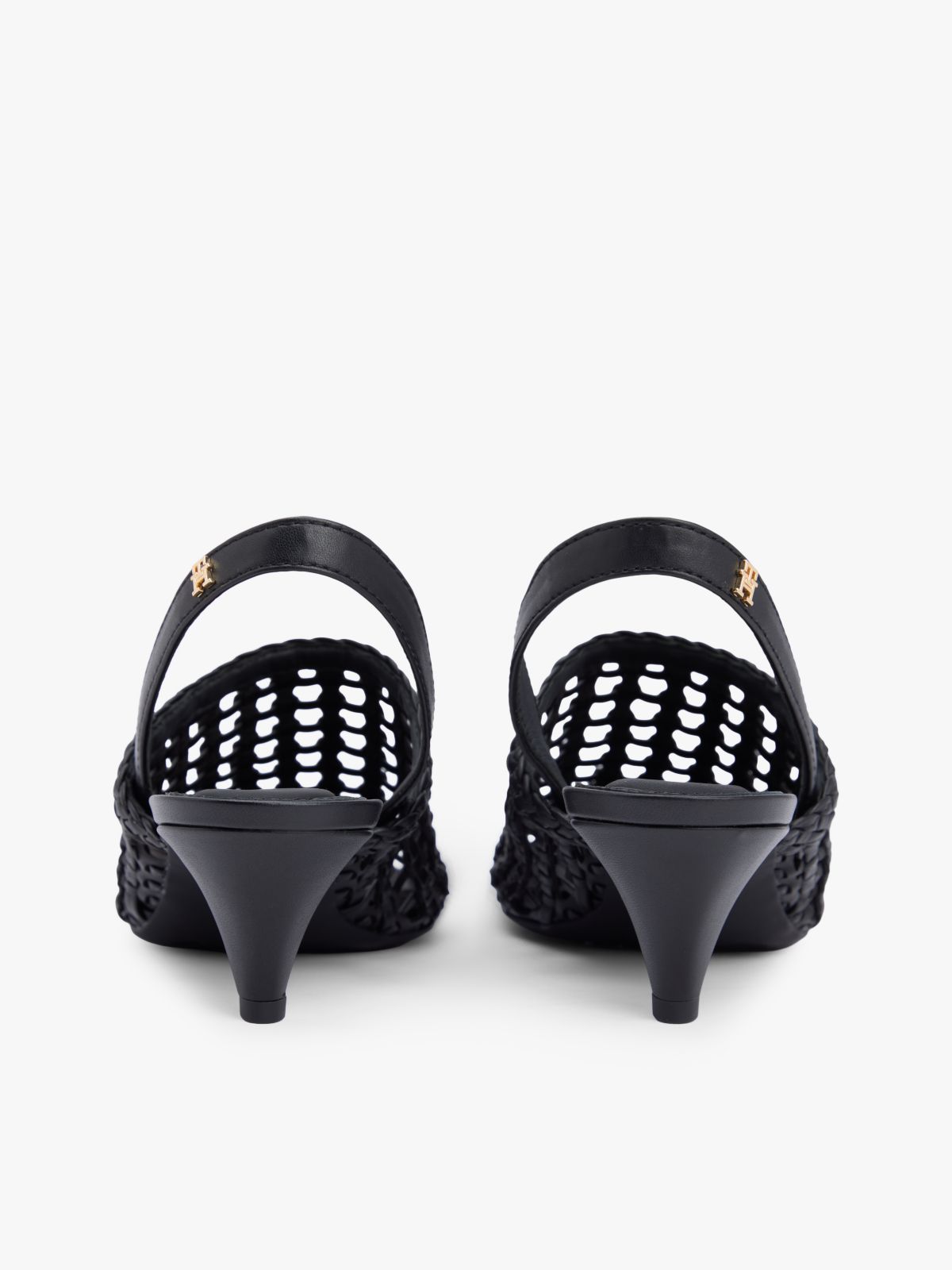 Woven Pointed Toe Slingback Heels — Black