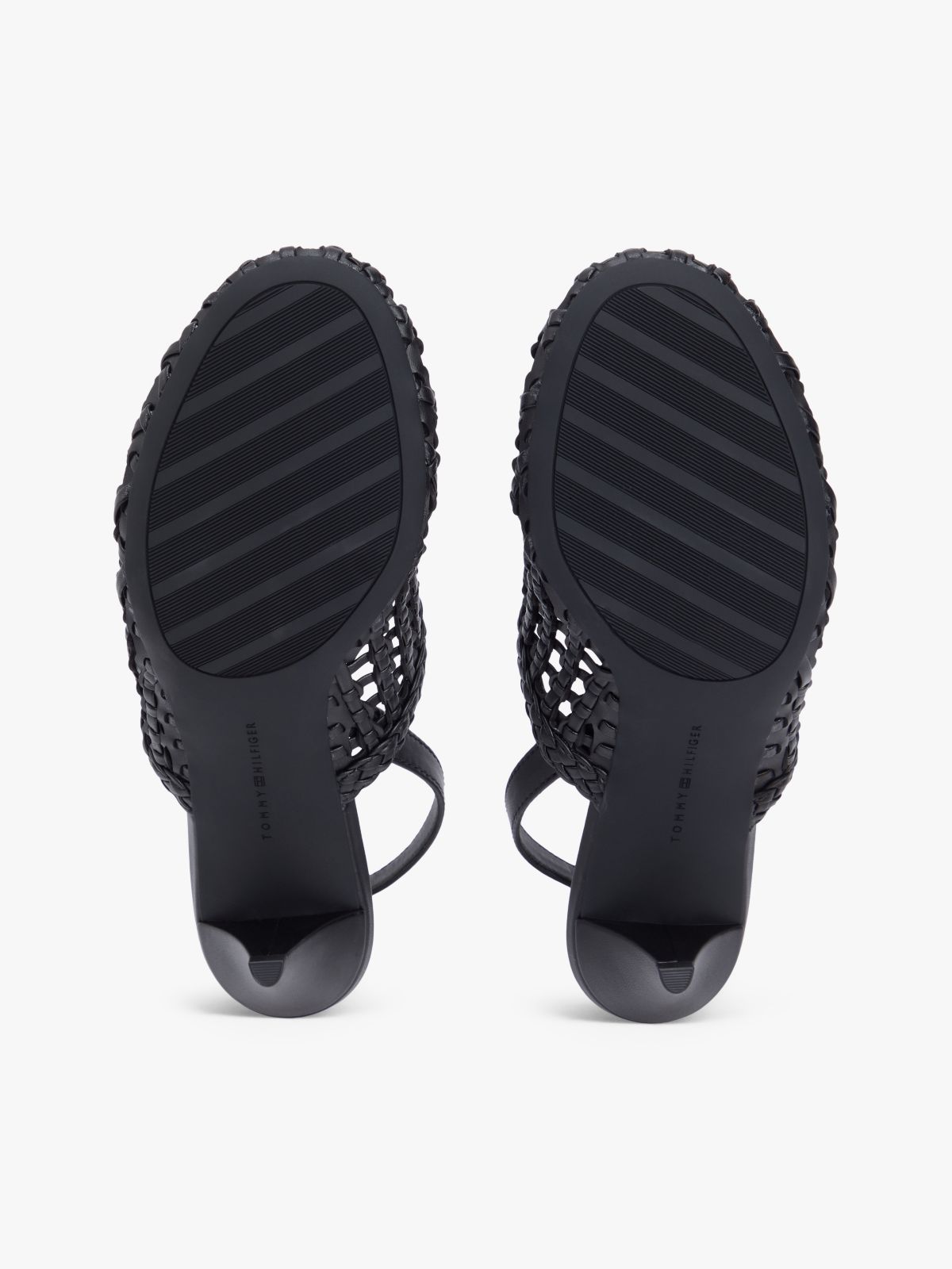 Woven Pointed Toe Slingback Heels — Black