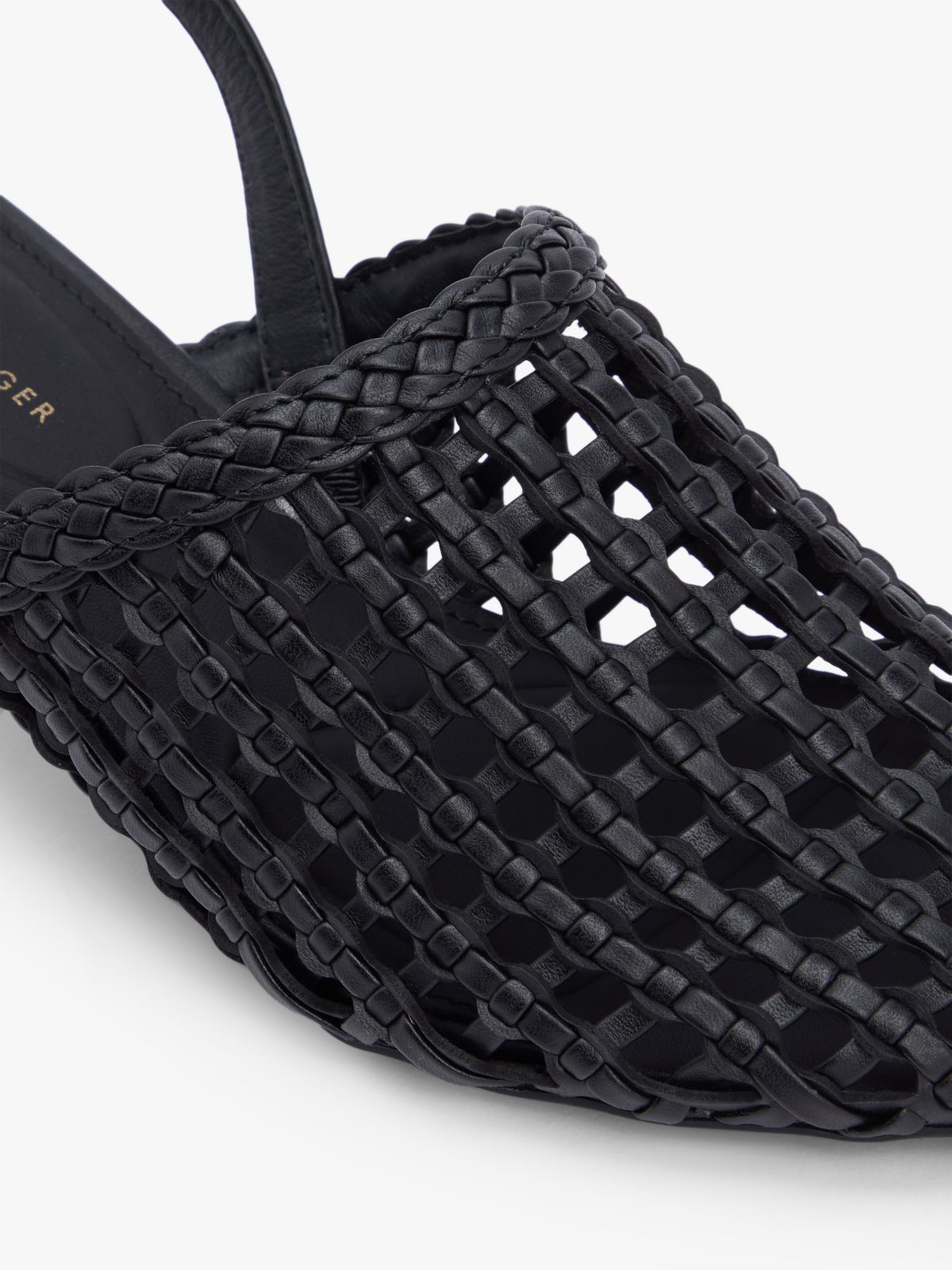Woven Pointed Toe Slingback Heels — Black
