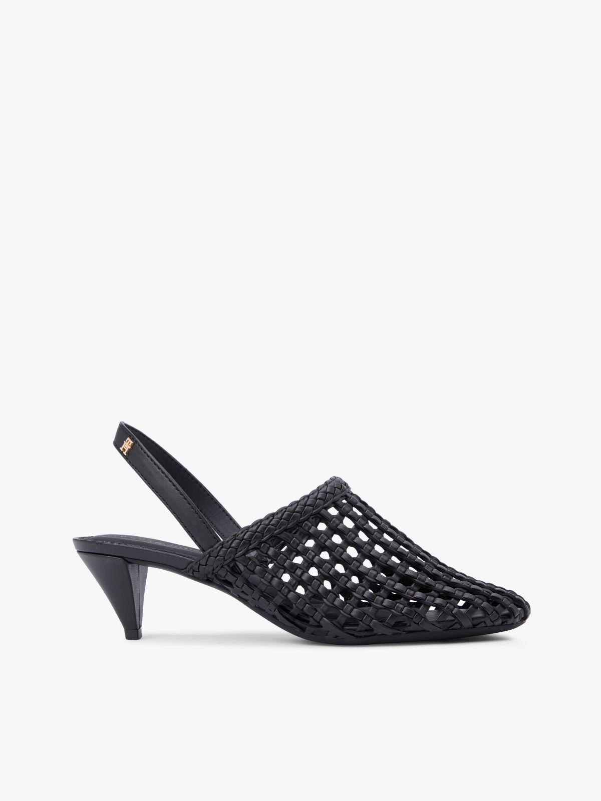 Woven Pointed Toe Slingback Heels — Black