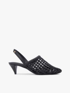 Woven Pointed Toe Slingback Heels — Black 1