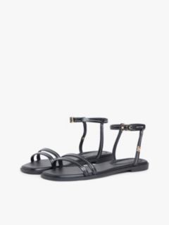 Leather Contrast Topstitch Flat Sandals — Black 2