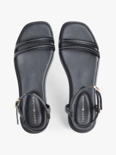 Leather Contrast Topstitch Flat Sandals — Black 3