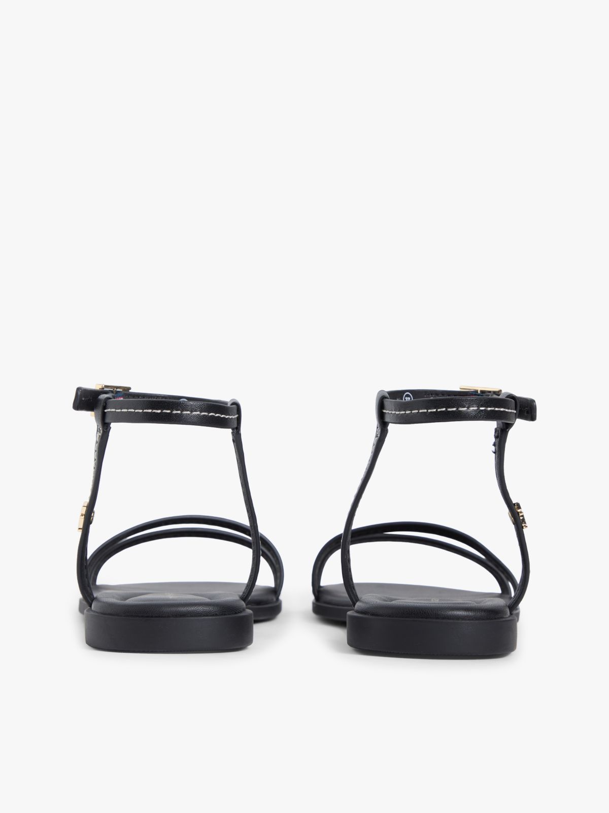 Leather Contrast Topstitch Flat Sandals — Black