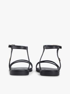 Leather Contrast Topstitch Flat Sandals — Black 4