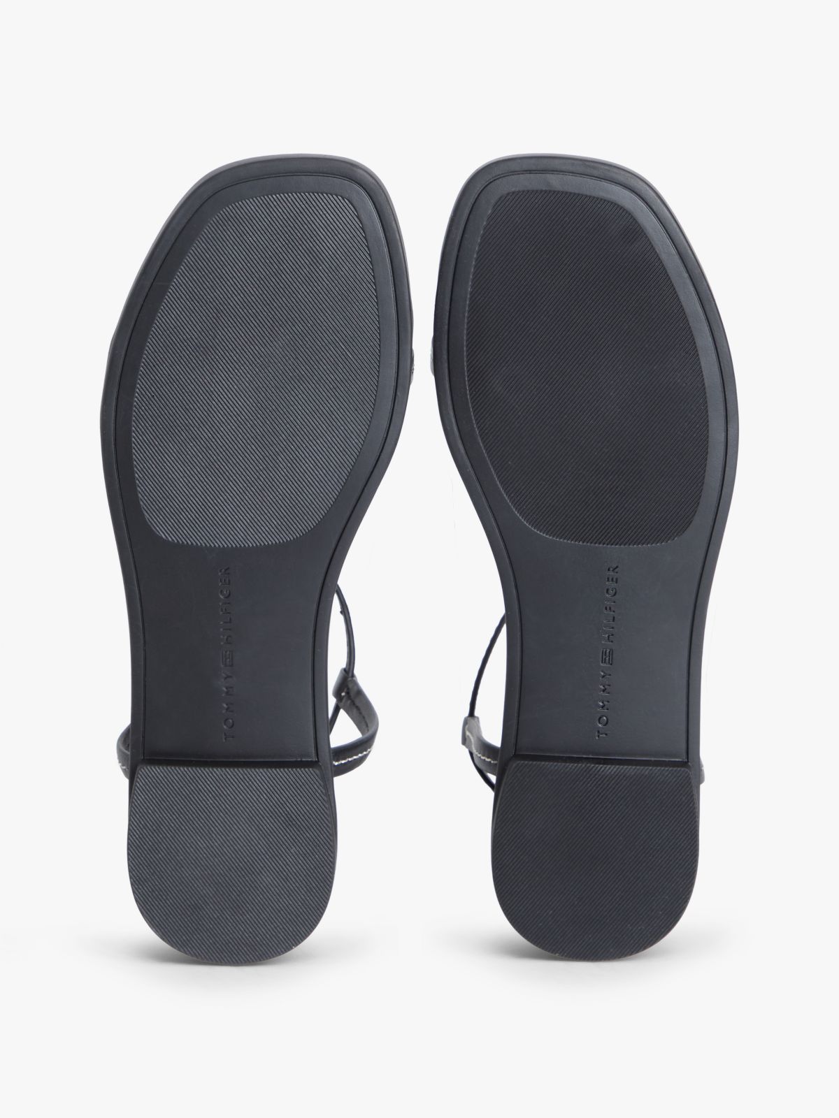 Leather Contrast Topstitch Flat Sandals — Black