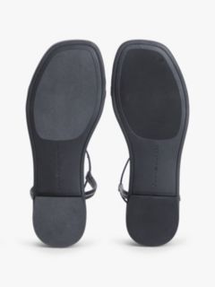 Leather Contrast Topstitch Flat Sandals — Black 5