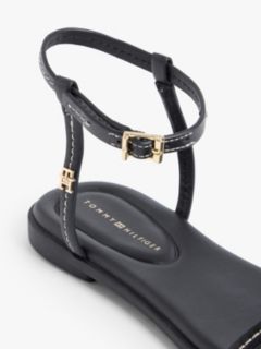 Leather Contrast Topstitch Flat Sandals — Black 6