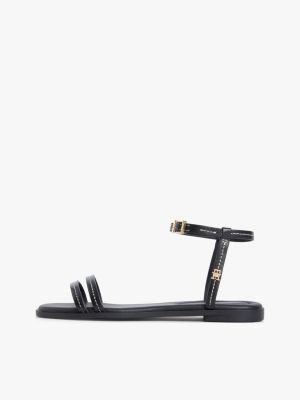 sandalias planas de piel con pespuntes negro de mujeres tommy hilfiger