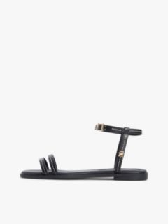 Leather Contrast Topstitch Flat Sandals — Black 7