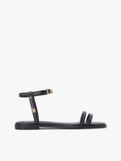 Leather Contrast Topstitch Flat Sandals — Black 1