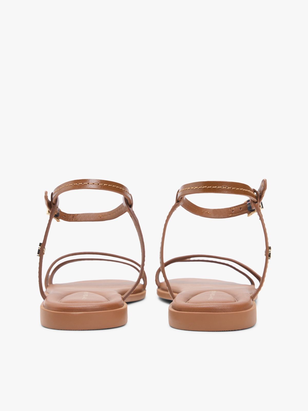 Leather Contrast Topstitch Flat Sandals — Brown
