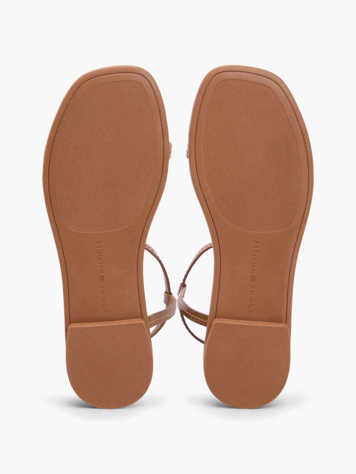 Leather Contrast Topstitch Flat Sandals — Brown