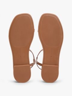 Leather Contrast Topstitch Flat Sandals — Brown 5
