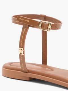 Leather Contrast Topstitch Flat Sandals — Brown 6