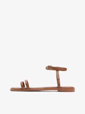 sandalias planas de piel con pespuntes marrón de mujeres tommy hilfiger