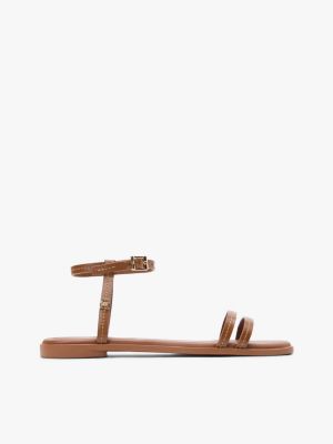 sandalias planas de piel con pespuntes brown de mujeres tommy hilfiger