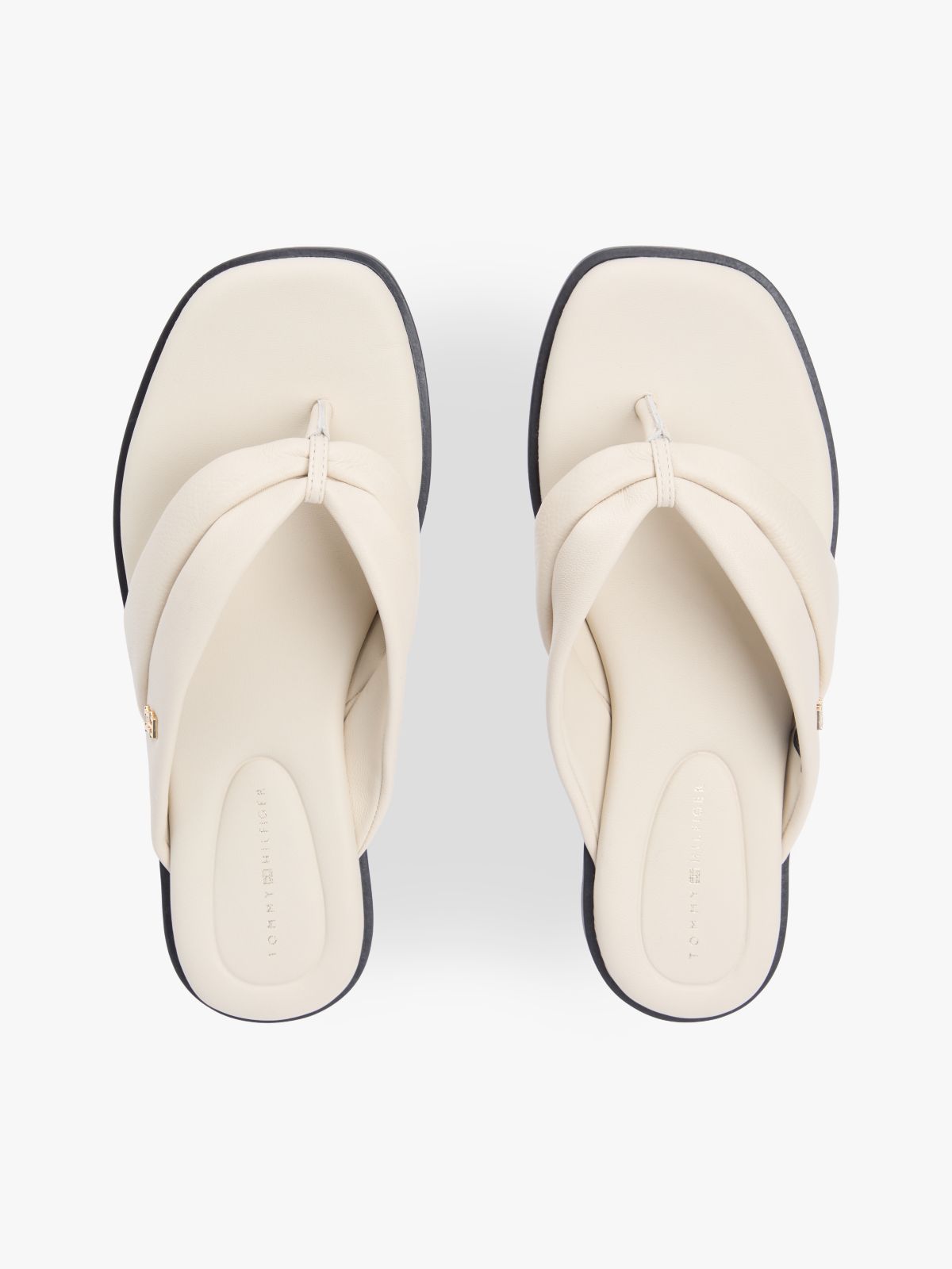 Leather Toe Post Flat Sandals — Beige