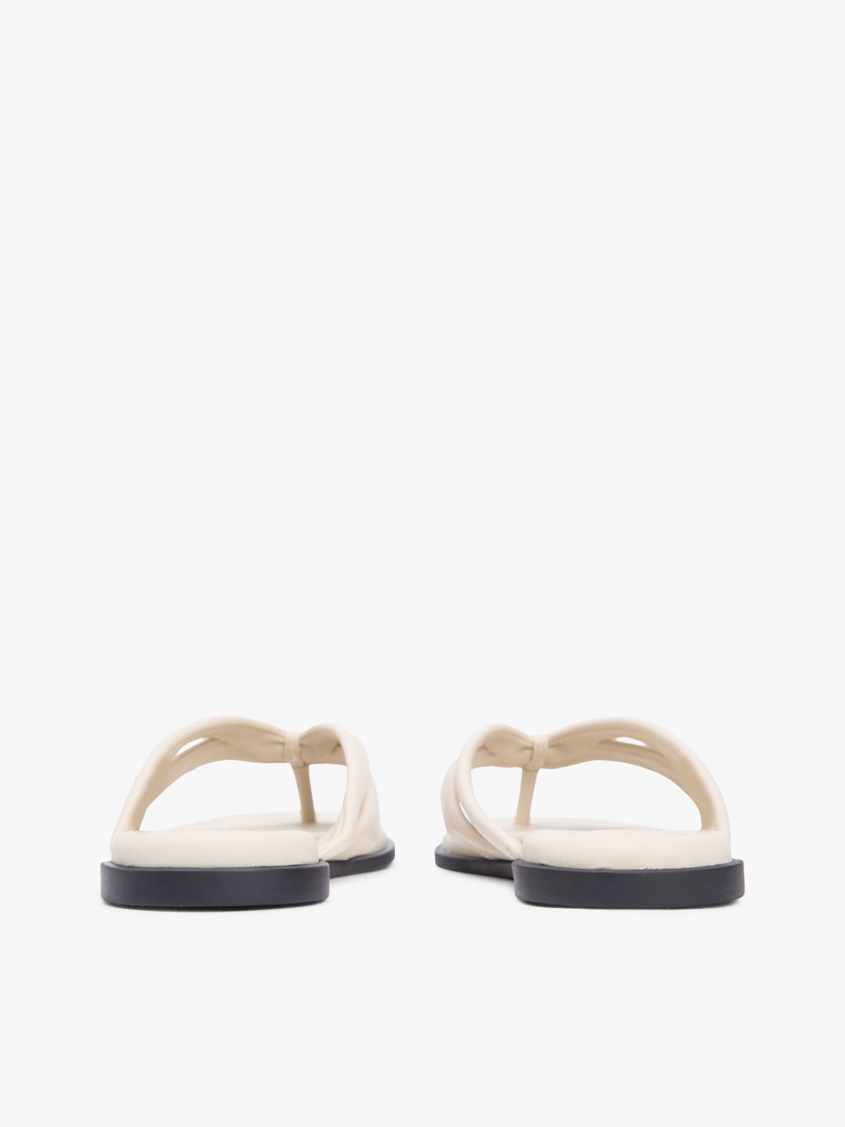 Leather Toe Post Flat Sandals — Beige