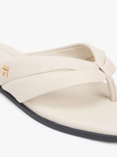 Leather Toe Post Flat Sandals — Beige 6