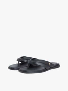 Leather Toe Post Flat Sandals — Black 2