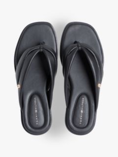Leather Toe Post Flat Sandals — Black 3